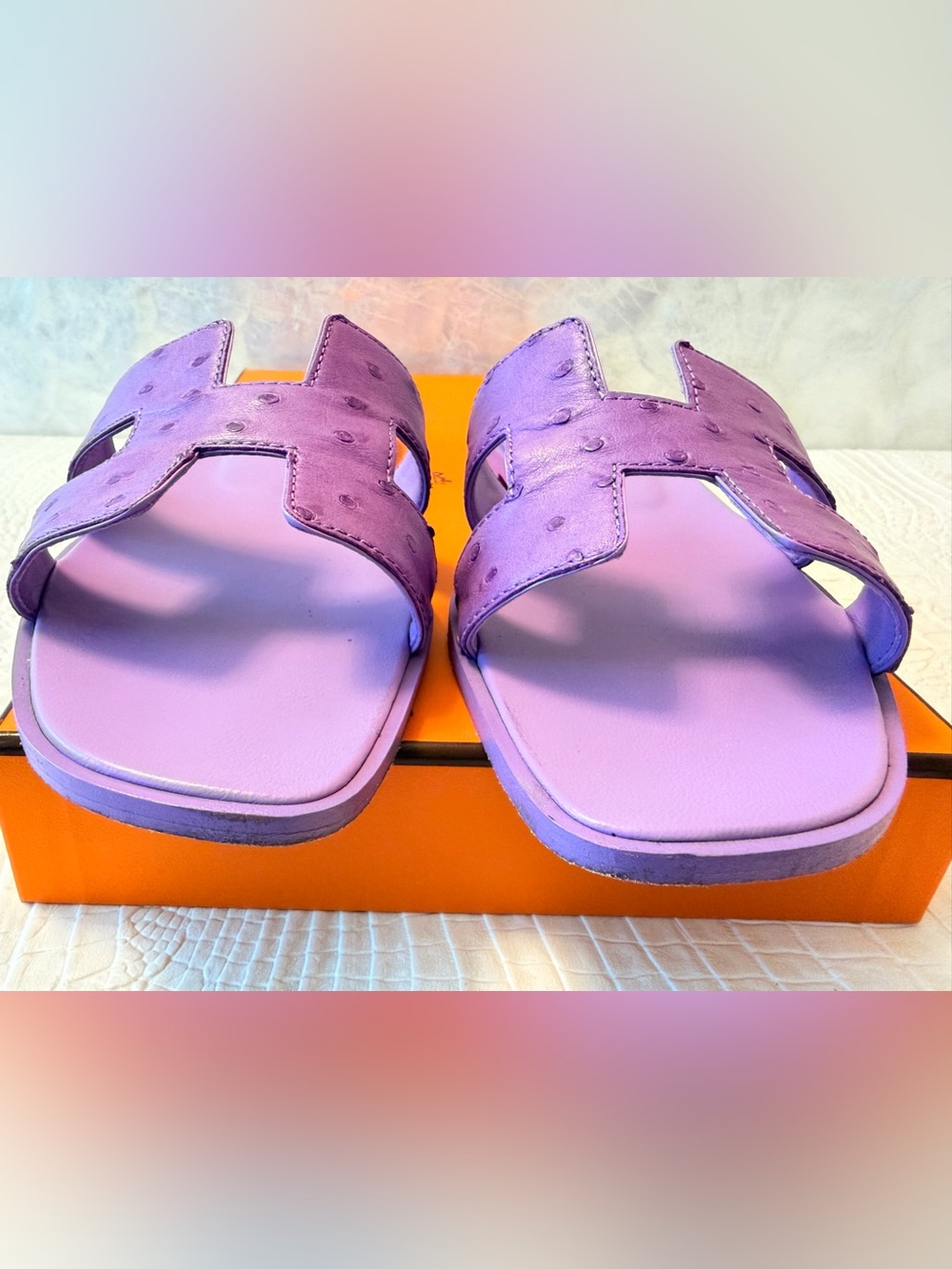 Hermes Oran sandals slides slippers lavender ostrich leather Size 39,5 ( 9,5) - Picture 8 of 16